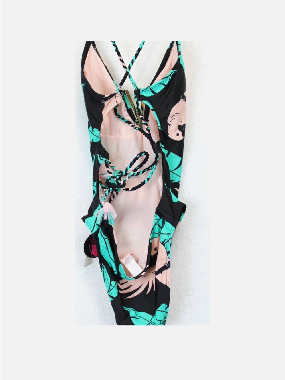 No Boundaries Green & Black Tropical One-Piece Swimsuit - Picture 2 of 4